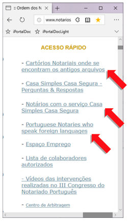 Site da Ordem dos Notários - Acesso Rápido